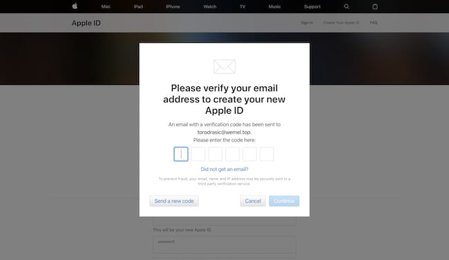 Невозможно создать или обновить Apple ID без подтверждения по электронной почте