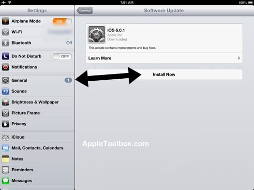iOS 6.0.1 уже доступна для загрузки;  как обновить