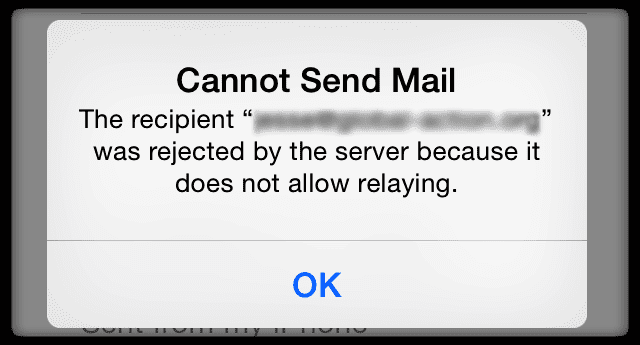 Сервер не позволяет передавать ошибку электронной почты, исправить