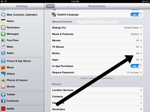 iOS 6: Родительский контроль в iBooks