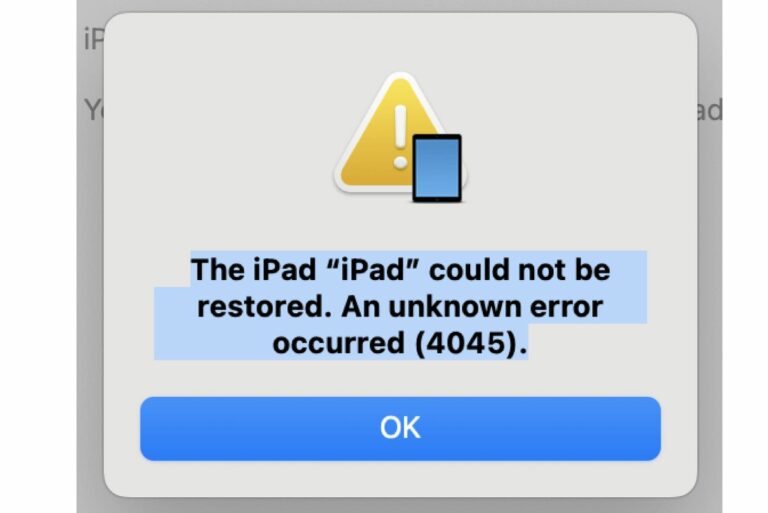 Не удалось восстановить iPad, произошла неизвестная ошибка (4045), как исправить •
